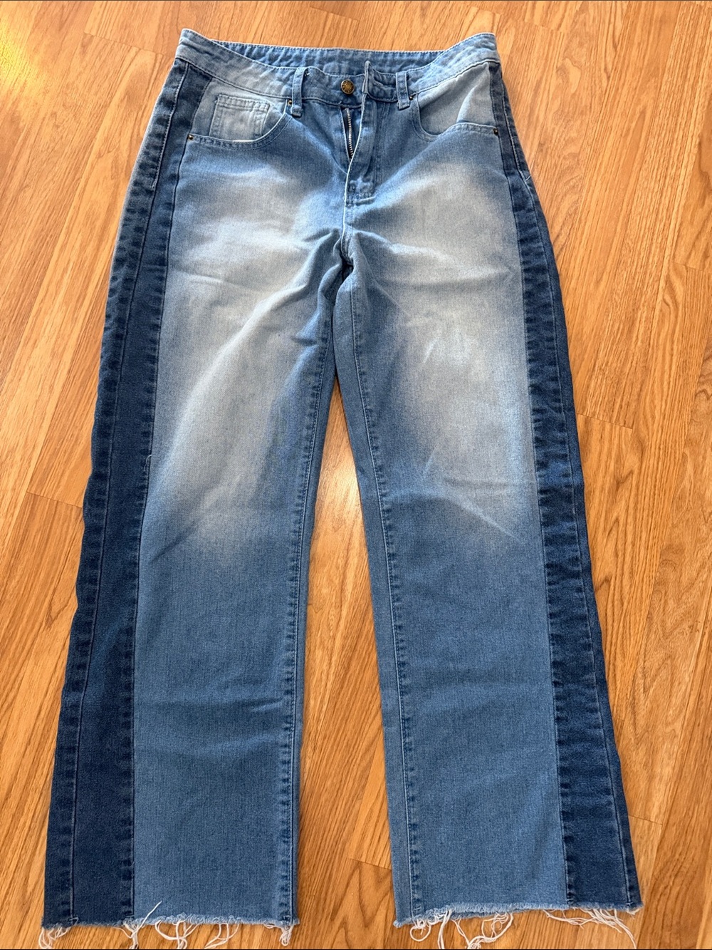 MOTHER Two-Tone Light & Dark Blue Wide-Leg Jeans